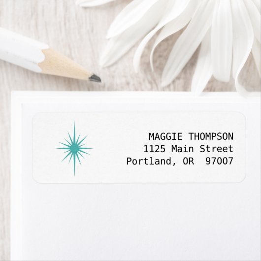 Étiquette Turquoise Atomique Starburst Rétro milieu du siècl (En situation)