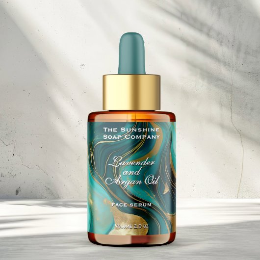 Étiquette Turquoise blanc Marbre Or Cosmétique Dropper Bottl