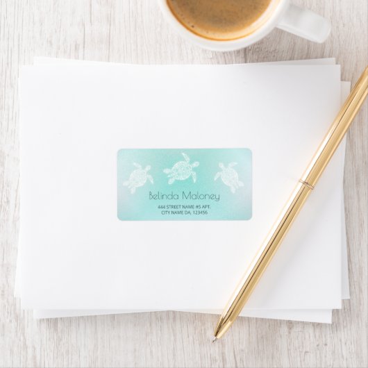 Étiquette Turquoise blanche (En situation)