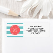 Étiquette Turquoise Bleu Blancs Motif, Coral Monogramme (En situation)