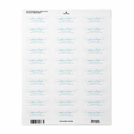Étiquette Turquoise Bleu clair Élégant Design moderne Script (Feuille entière)