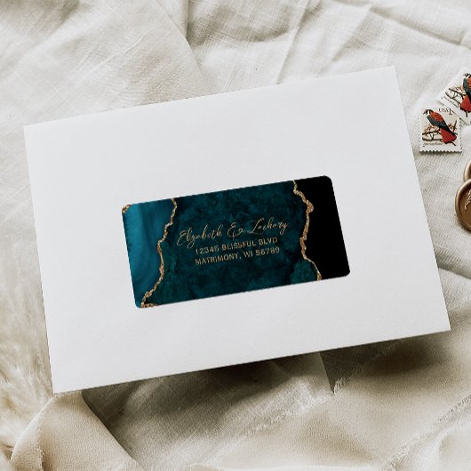 Étiquette Turquoise Blue Agate Script Wedding RSVP Adresse