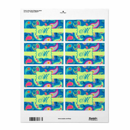 Étiquette Turquoise Blue Green Modern Paisley Pattern (Feuille entière)