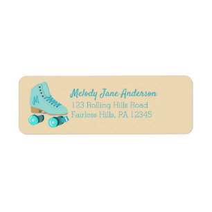 Étiquette Turquoise Blue Retro Quad Roller Skate Adresse de