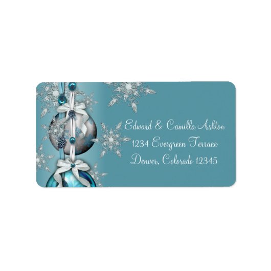 Étiquette Turquoise Blue White Snowflakes Blue Christmas Adr (Devant)