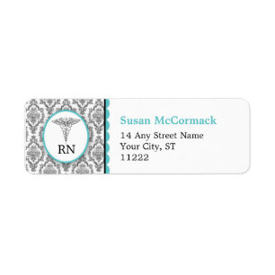 Étiquette Turquoise de noir de caducée de damassé de BSN R