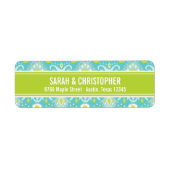 Étiquette Turquoise et Vert Ikat Abstrait (Devant)