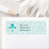 Étiquette Turquoise Fleur de lis (En situation)