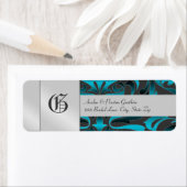 Étiquette Turquoise foncé Damask Monogramme Mariage en argen (En situation)