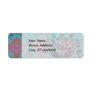 Étiquette turquoise funky et damask magenta