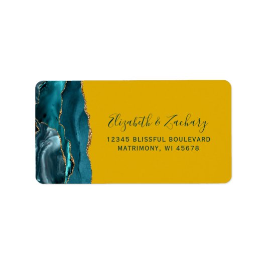 Étiquette Turquoise Gold Agate Mustard Mariage Adresse de re (Devant)