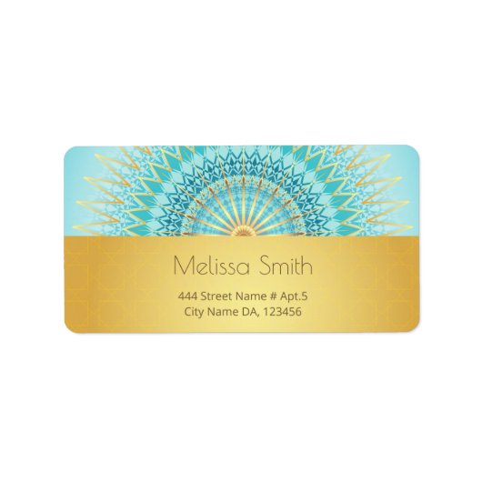 Étiquette Turquoise Gold Boho Mandala (Devant)