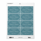 Étiquette Turquoise mariage bleu pour bouteille d'eau étique (Feuille entière)