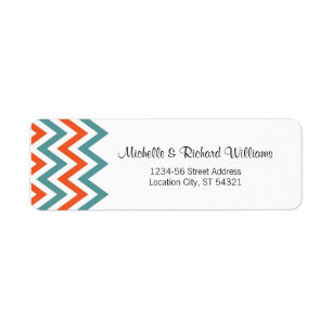 Étiquette Turquoise moderne & Orange Chevron & Lovebirds Mar