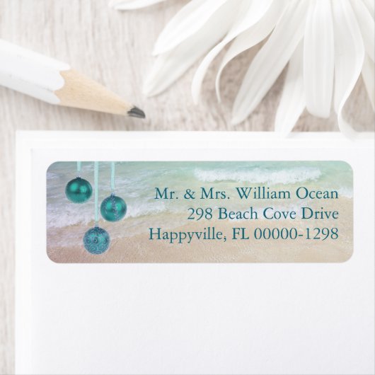 Étiquette Turquoise Ocean Tropical Christmas Adresse de reto (En situation)