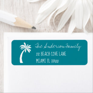 Étiquette Turquoise + Palm Tree Icon écriture manuscrite Typ