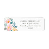 Étiquette Turquoise Pink Pastel Aquarelle Florale Adresse de (Devant)