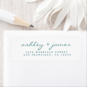 Étiquette Turquoise Script Elegant Mariage Adresse de retour (En situation)