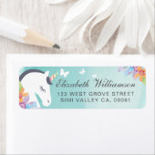 Étiquette Turquoise Whimsical Magique Unicorn Papillon et fl (En situation)