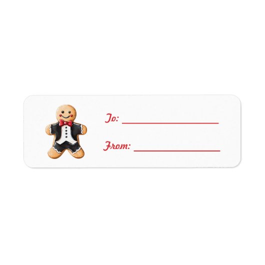 Étiquette Tuxedo Gingerbread Cookie Noël Nœud Rouge (Devant)