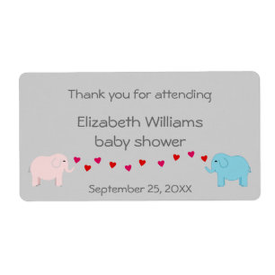 Étiquette Twins Boy and Girl Elephants Water Bottle Favorise