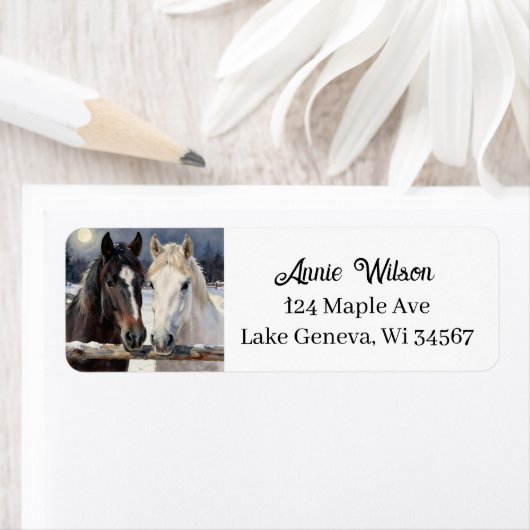 Étiquette Two Horses on a Snowy Farm | Personalized (En situation)