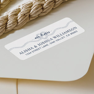 Étiquette Tying The Knot Rope Heart Navy M & Mme Nautical