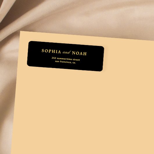 Étiquette Typographie chic or noir mariage adresse de retour