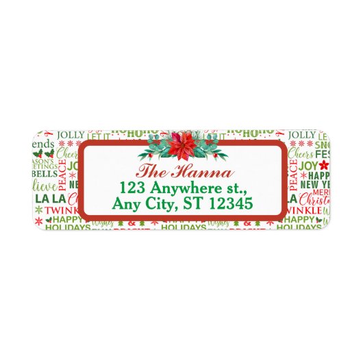 Étiquette Typographie de Noël rouge et vert sans couture (Devant)