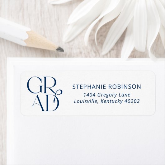 Étiquette Typography Tassel Blue Graduation Return Address (En situation)