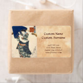 Étiquette ukiyo-e geisha japonais classique avec parapluie a (En situation)