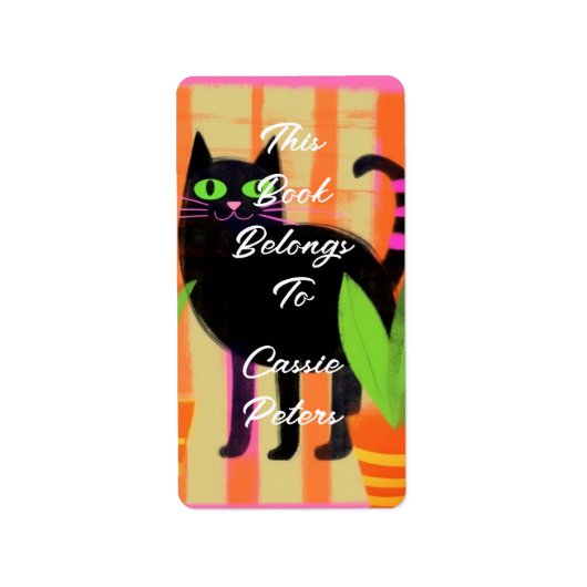 Étiquette Un Chat Noir Avec Des Ménages Ce Livre Appartient (Devant)