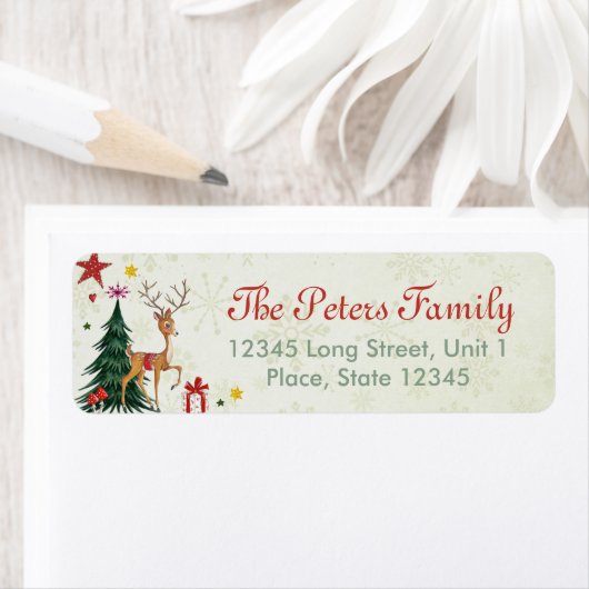 Étiquette Un mignon arbre vert Fille animal de Noël Reindeer (En situation)