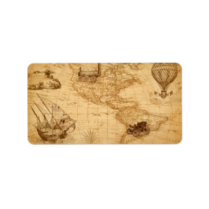 Étiquette Une vieille carte de l'Amérique