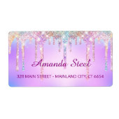 Étiquette Unicorne rose mignonne Parties scintillant arc-en- (Devant)