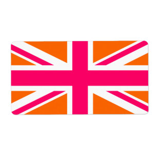 Étiquette Union Jack orange et rose