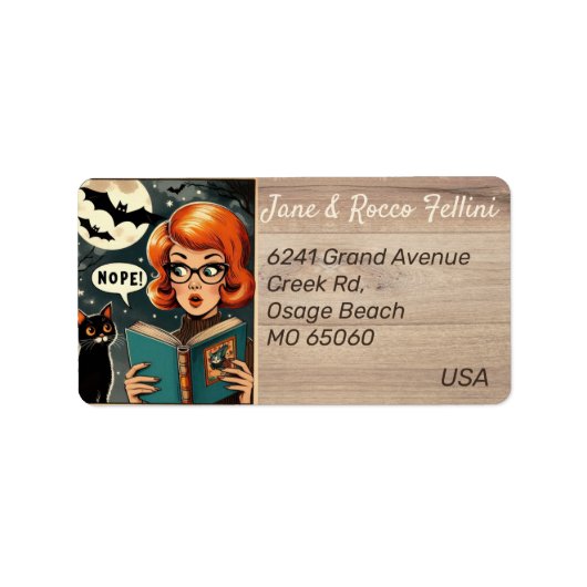 Étiquette Unique cat Lady Halloween theme custom address (Devant)