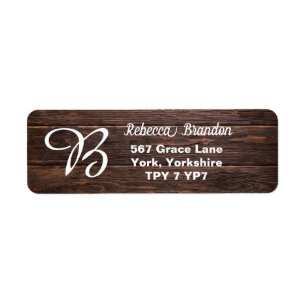 Étiquette Unique Rustic Wood Monogramme Adresse de retour