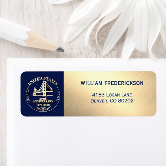 Étiquette USA 250th Anniversary Golden Gate design return (En situation)
