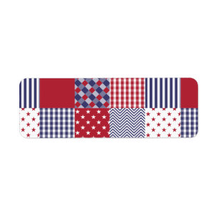 Étiquette USA Americana Patchwork Rouge Blanc & Bleu