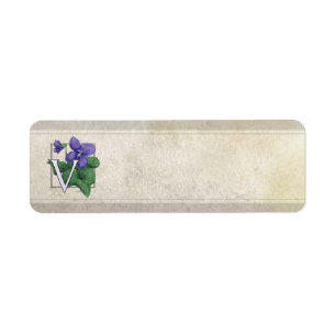 Étiquette V pour le monogramme de fleur de violettes