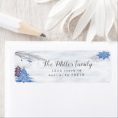 Étiquette Vacances aquarelle couleur bleue retour adresse (En situation)