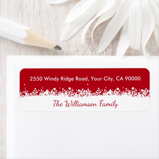 Étiquette Vacances Blanches Modernes Botanique Flocon de nei (En situation)