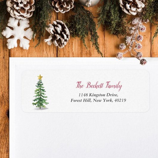 Étiquette Vacances de Noël Arbre à Pins d'Eau