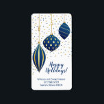 Étiquette Vacances de Noël en or bleu<br><div class="desc">Étiquettes de vacances que vous pouvez utiliser pour n'importe quoi! Elégant bleu et or de vacances de Noël ornements et points et vos détails en lettrage chic ci-dessous. Tout le texte, les polices, les couleurs de police et la couleur arrière - plan peuvent être modifiés, cliquez sur le bouton PERSONNALISER,...</div>