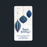 Étiquette Vacances de Noël en or bleu<br><div class="desc">Étiquettes de vacances que vous pouvez utiliser pour n'importe quoi! Elégant bleu et or de vacances de Noël ornements et points et vos détails en lettrage chic ci-dessous. Tout le texte, les polices, les couleurs de police et la couleur arrière - plan peuvent être modifiés, cliquez sur le bouton PERSONNALISER,...</div>