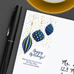 Étiquette Vacances de Noël en or bleu<br><div class="desc">Étiquettes de vacances que vous pouvez utiliser pour n'importe quoi! Elégant bleu et or de vacances de Noël ornements et points et vos détails en lettrage chic ci-dessous. Tout le texte, les polices, les couleurs de police et la couleur arrière - plan peuvent être modifiés, cliquez sur le bouton PERSONNALISER,...</div>