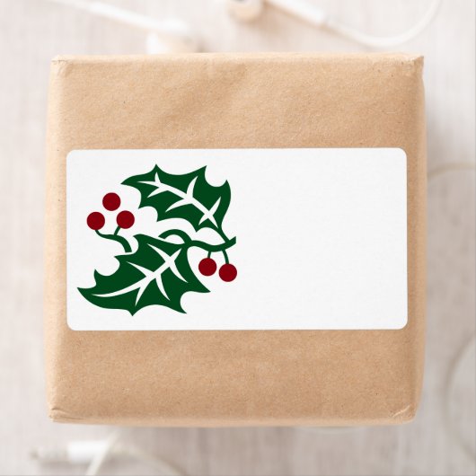 Étiquette Vacances de Noël Green Holly et Red Berries (En situation)