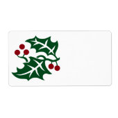 Étiquette Vacances de Noël Green Holly et Red Berries (Devant)