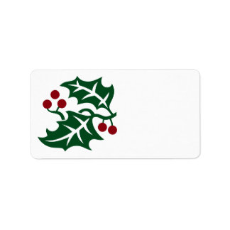 Étiquette Vacances de Noël Green Holly et Red Berries